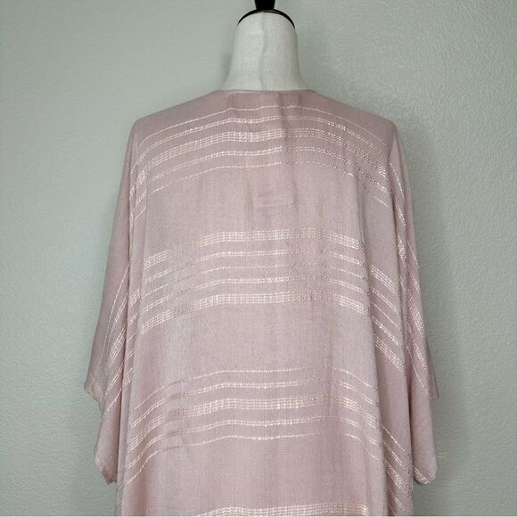 NWT a.n.a Woven Textured Peach Whip Wrap Kimono Coverup Fringe Cardigan - Picture 7 of 12